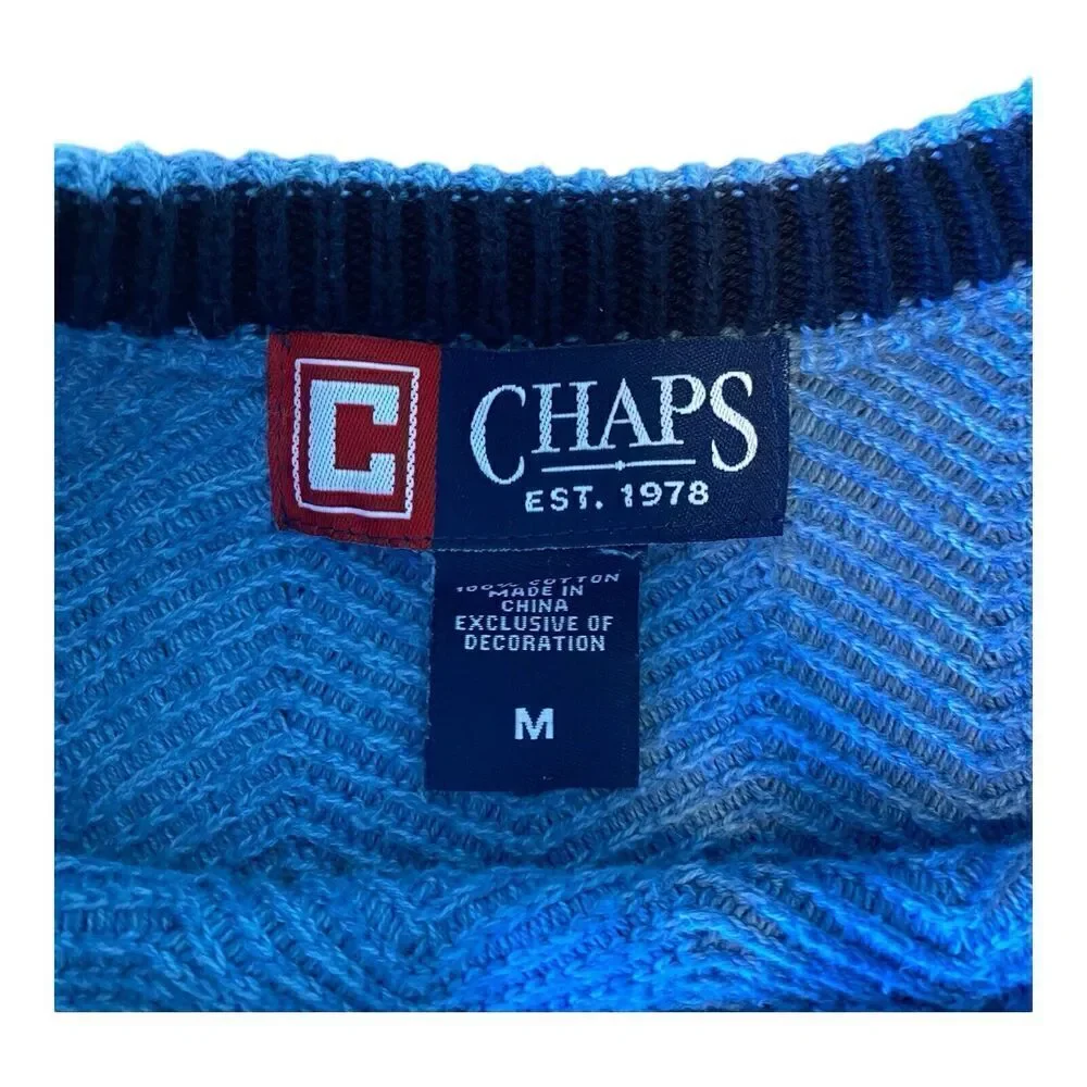 Vintage Chaps Ralph Lauren Men's Knit Sweater M Denim Blue 100% Cotton